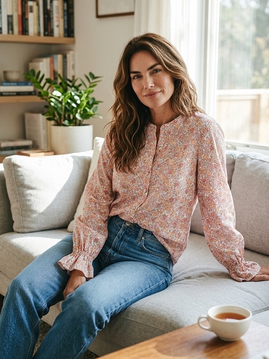 Tops - Women’s Pink Floral Button-Front Blouse